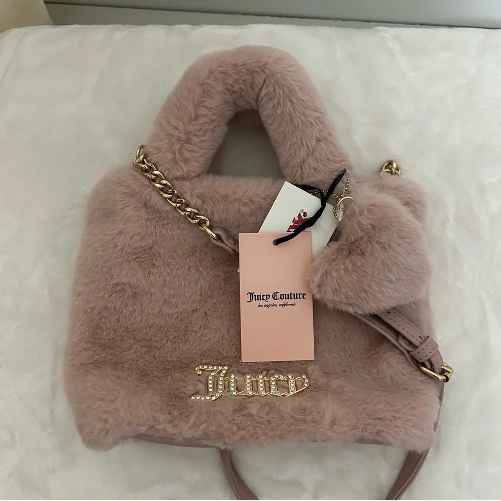 NWT Juicy Couture Faux Fur Mini Tote Bag - Dusty Rose Pink